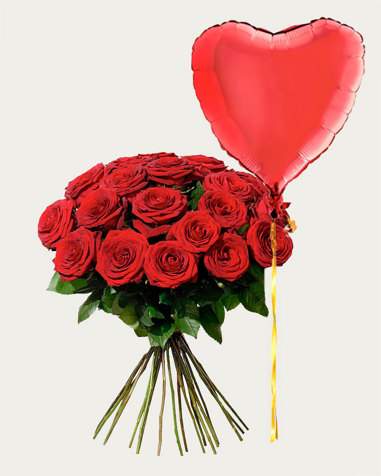 20 röda rosor med ballong